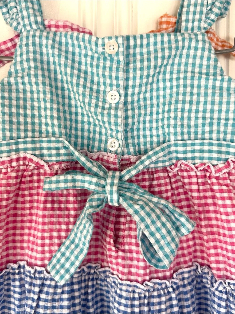 Blueberi Boulevard 4T Kids Gingham Tiered Dress in Teal, Pink, Blue, Orange